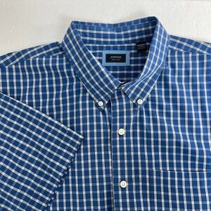 Arrow Mens Blue White Plaid Short Sleeve Button Down Shirt Big Tall XXL